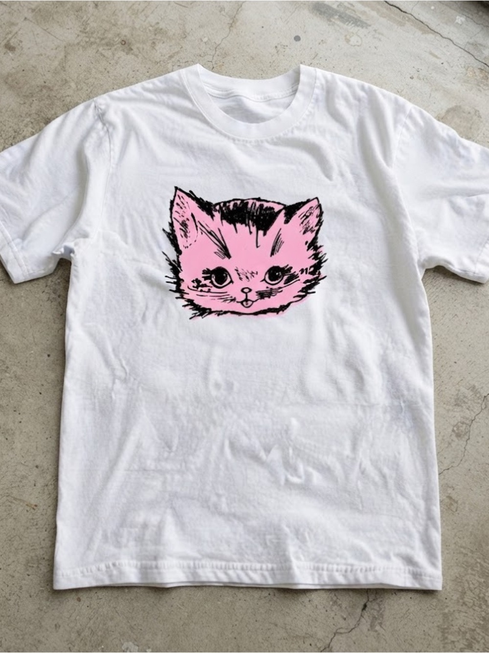 White Pink Cat Graphic Tee Cute Kitten Kawaii Gildan T-shirt